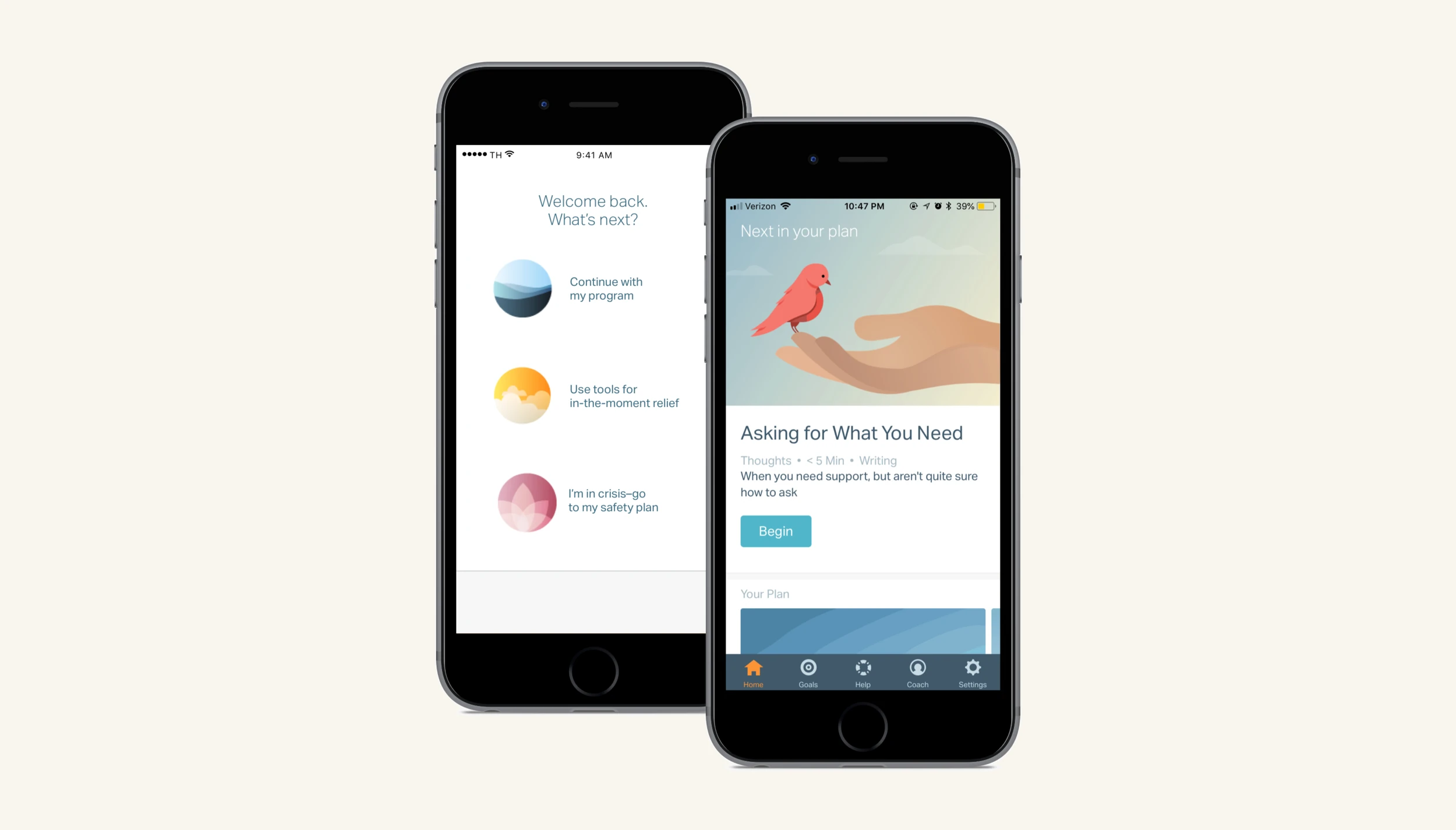 Two iPhone mockups showing the redesigned check-in page and homepage.